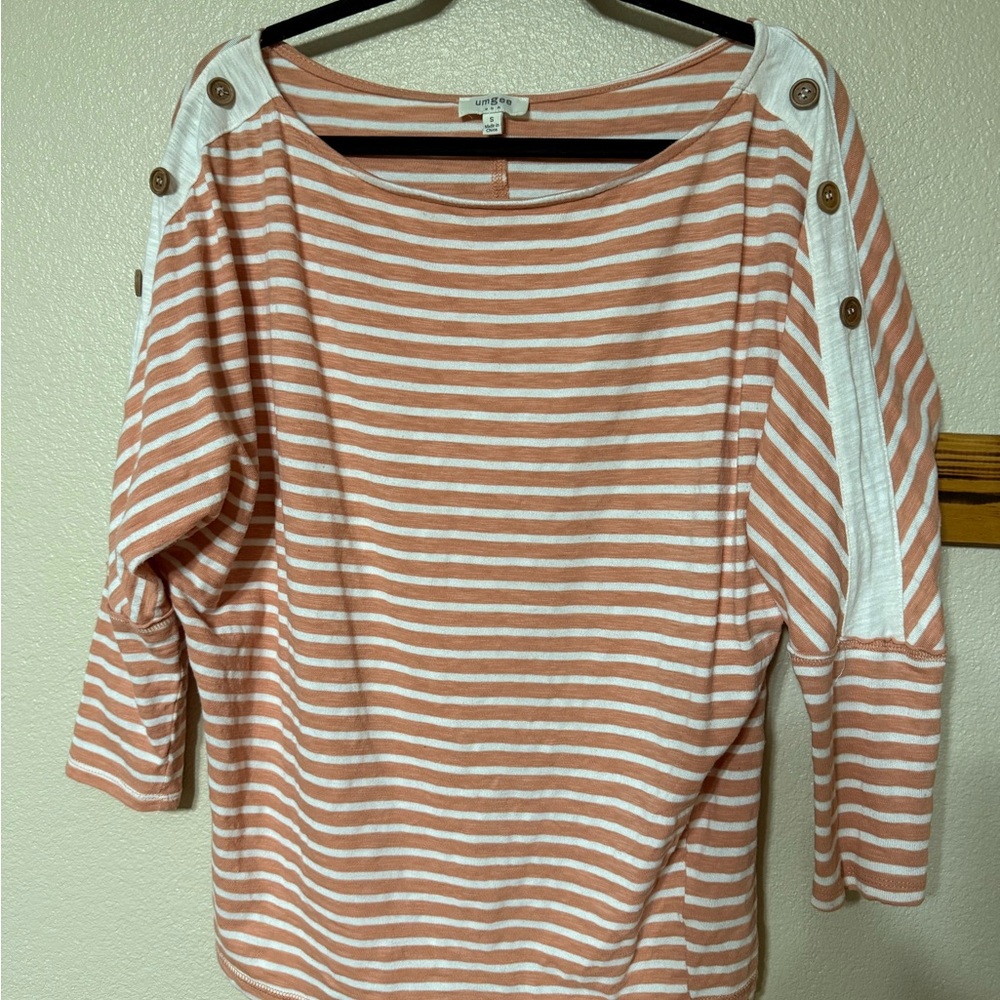 Umgee Striped Long Sleeve Top - White and Tan